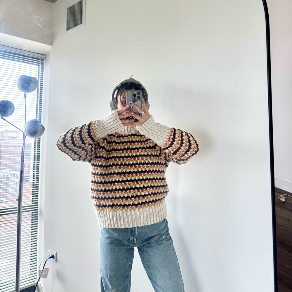 ZARA KNIT Chunky Striped Sweater in Cream Multicolour - Size S